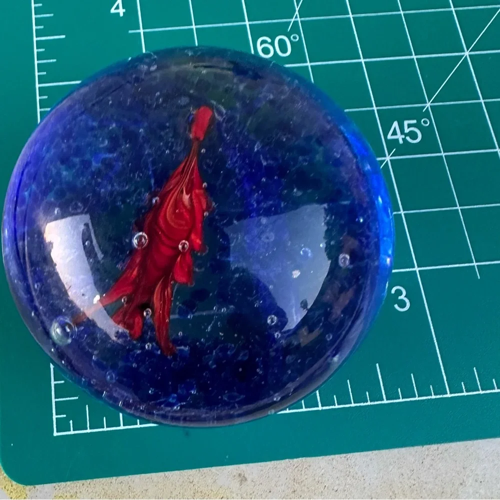 Blue and Orange Glass FishHand-Blown Art Glass Paperweight